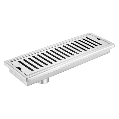 Image of Shower Drain Channel 12 x 4 Inch Vertical Outlet 304 Stainless Steel Floor Drain Jali with Collar Heavy Duty Water Drain Channel for Bathroom Side Hole