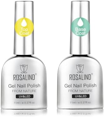 ROSALIND Base y Top Coat Esmalte Semipermanent, Capa Base y Capa Superior Pintauñas Semipermanentes, Soak-Off UV LED para Pintauñas Gel Nail Art Manucura Set 11ml