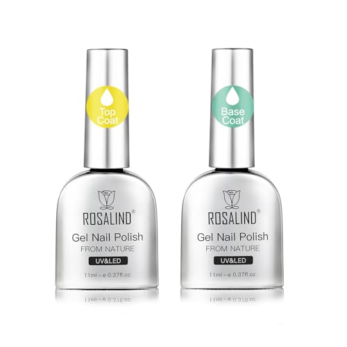 ROSALIND Base y Top Coat Esmalte Semipermanent, Capa Base y Capa Superior Pintauñas Semipermanentes, Soak-Off UV LED para Pintauñas Gel Nail Art Manucura Set 11ml