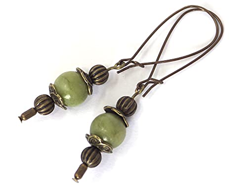 Pendientes Thurcolas de estilo vintage en jade verde de Taiwán