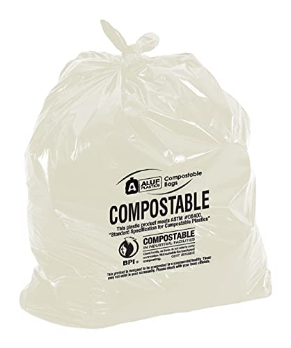 Biodegradable Compostable Bags by Aluf Plastics - 55 Gallon (35ct) ATSM #D6400 Approved - 100% Biodegradable for Industrial and Commercial Composting