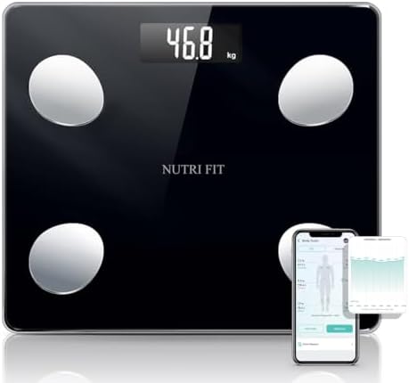NUTRI FIT Scale for Body Weight Digital Bathroom Smart Scale with Bluetooth for BMI, Body Fat, Muscle Mass, 20 Body Composition Analyzer Health Monitor Sync Apps 330lbs, Batteries Included