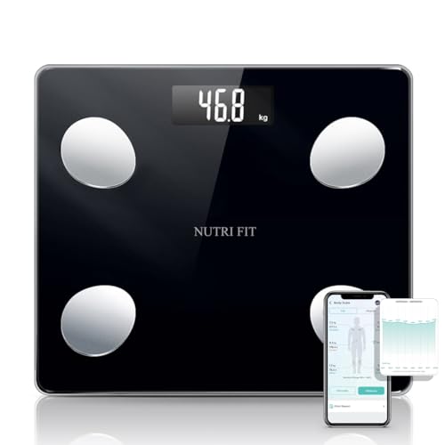 NUTRI FIT Scale for Body Weight Digital Bathroom Smart Scale with Bluetooth for BMI, Body Fat, Muscle Mass, 20 Body Composition Analyzer Health Monitor Sync Apps 330lbs, Batteries Included