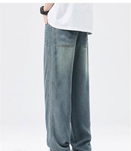 Men's Loose Jeans Spring Summer Thin Soft Denim Pants Wide Leg Elastic Waist Casual Plus Size 6