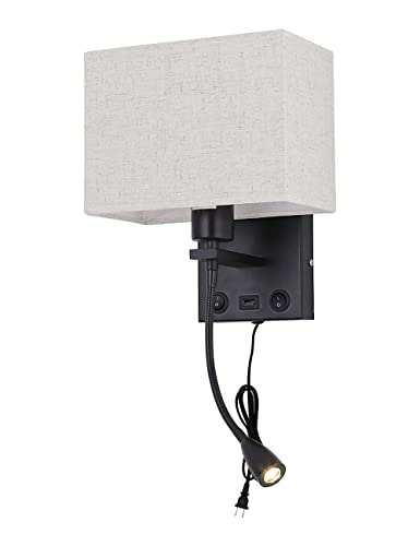 Liylan Wall Sconce Lighting Plug In Cord, Bedside Black Wall Light Fixtures With Usb Charging Port, Farmhouse Bedroom Led Wall Reading Lamp With On Off Switch #TOP2