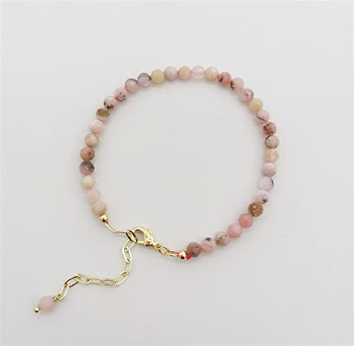 Bracelet Opale Rose véritable et pierres naturelles délicates taillées à facettes