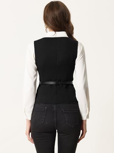 Allegra K Suit Vest for Women's 2024 Fashion Button Up Belt V Neck Sleeveless Waistcoat3
