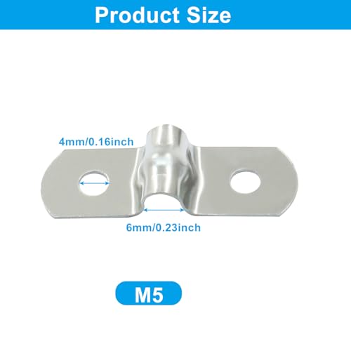 Image of 25 Pack, 1 /4 Inch (5mm) M5 Rigid Pipe Strap, Stainless Steel | Two Hole Cable Strap, U Bracket Conduit Clamp, For Fixing Tube, Cable, Pipe, Silver