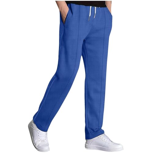 Mens Casual Knit Pants Elastic Drawstring Waist Solid Straight Leg Pant Relaxed Fit Comfy Lounge Trousers with Pocket