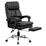 Big & Tall Ergonomic Executive Office Chair,High-Back Black Leather Desk Chair with Adjustable Headrest, Lumbar Support & Reclining Footrest, Wide Swivel Computer Chair for Home Office & Gaming