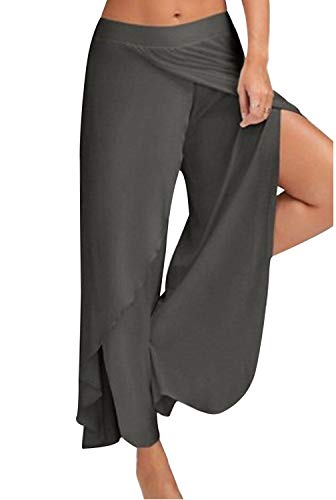 Pantalon Yoga Mujer Abierto Retro Chandal Pantalones Largos Vestir Verano Baggy Hip Hop Danza Wide Leg Pants Leggins Deporte Cintura Alta Moda Casual Pantalon Apertura Lateral de Pilates Pijama Playa