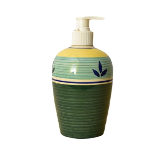 Image of Ceramic Liquid Soap Dispenser, 450 ml, Racing Green | Refillable Pump Bottle for Hand Wash, Lotion, Shampoo & Kitchen Use, 2 Pieces