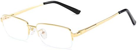 QECEPEI Mens Blue Light Blocking Glasses Half Frames Transparent Lens Business Eyewear Shiny Gold