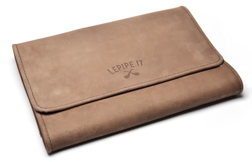 Bolsa porta pipas enrollable de piel y ante marrón para guardar tabaco
