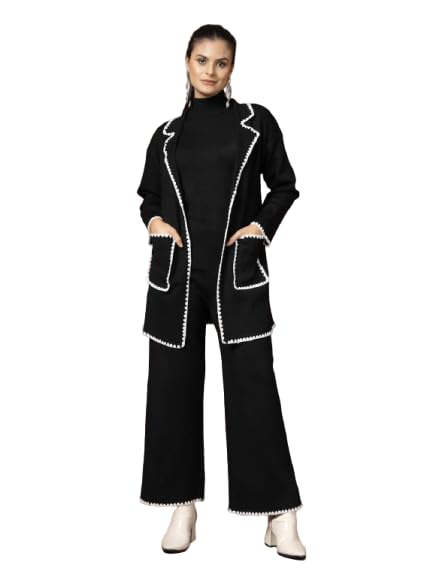 mafadeny Women 3 Pcs Co-Ord Set with Blazer and White Scalloped Trim-picture-50