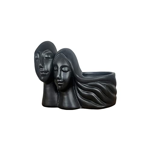 Image of Lasaki Couple Black Ceramic Pots for Indoor Plants, Planters, Flower, Pots, gamla, Outdoor, Balcony, Home, Garden, Office Decor, Succulent Pot(L - 16 X W - 10 X H - 14.5 cm)(Plants not Included)