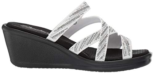 Skechers Skechers Women's RUMBLERS - MEGA FLASH - Rhinestone Multi Strap Wedge Slide Sandal, white/silver, 11 M US