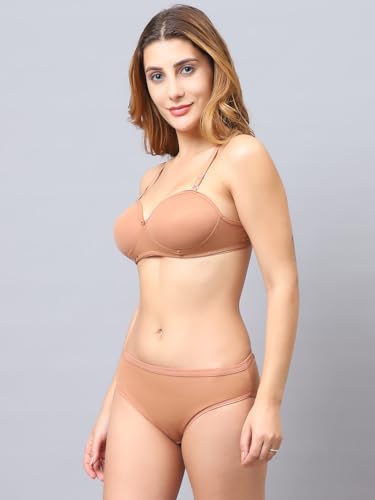Image of Cotton Blend Light Padded Non Wired Full Coverage Bra and Panty Set Lingerie Set for Girls and Women