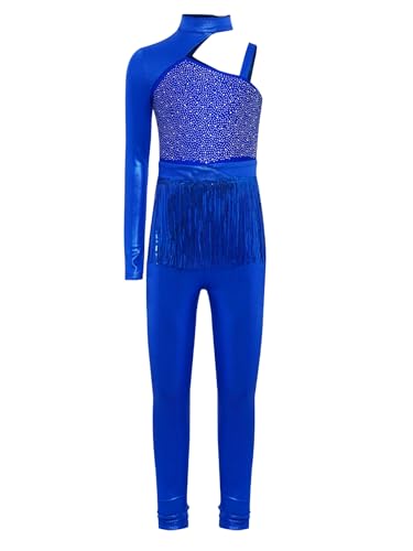 Miutii Maillot de gimnasia para niña con purpurina, manga larga, para niños, de cuerpo entero, para ballet, patinaje artístico, body deportivo, mono, azul marino, 170-176