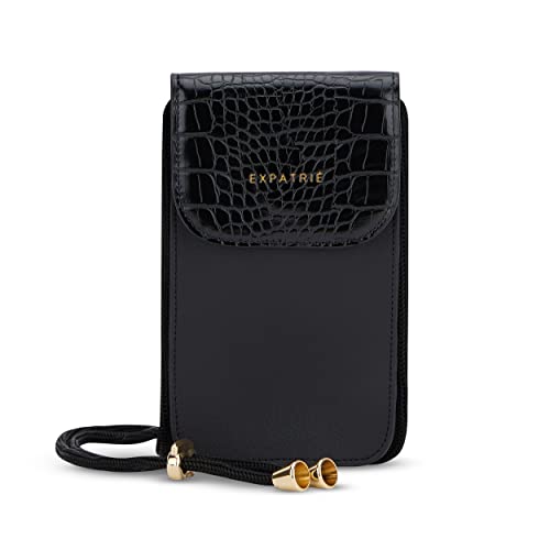 Expatrié Bolso Movil Mujer Negro   Amelie   Bolso Pequeño   Mini Bolsa Bandolera Para Ocio y Festivales   Elegante Cartera Moderna para Fundas de Móviles