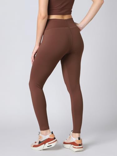 Image of TECHNOSPORT Women's Solid Slim Fit ELASTOPLUS Tights High Waist Polyester Gym Leggings for Yoga Running Workout UPF50+ Anti Odour