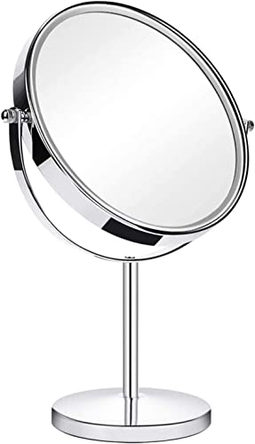 ANGNYA Espejo de Maquillaje con Aumento 1X / 3X (20cm / 8in), Espejo Cosmético con Soporte de Acero Inoxidable, Espejo de Mesa de Doble Cara para baño, Dormitorio, Giratorio de 360 Grados…