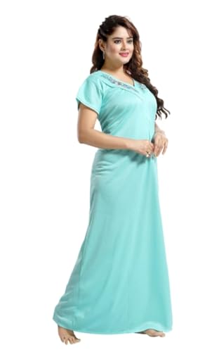 Image of Onekbhalo Women's- Full Sleeves-Feeding- Nursing- Maternity Nighty /Maxi /Gown /Nightdress /Nightwear- Hosiery Cotton Fabric- Floral Print- Embroidery with Zip