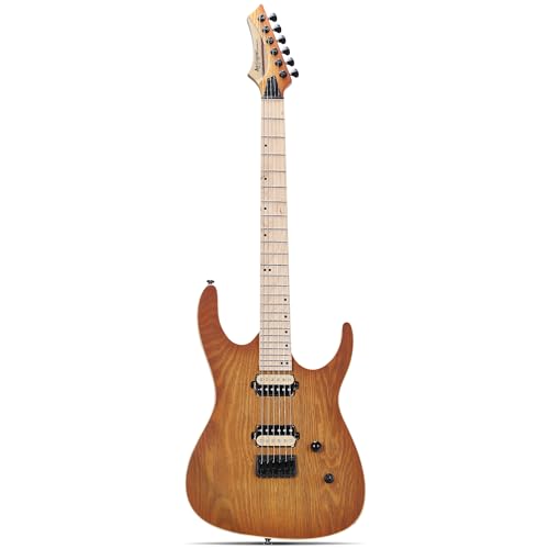 Leo Jaymz Monsoon Series 24-Fret Electric Guitar with Mahogany Body, Walnut/Maple Neck, Stainless Steel Frets, Dual Humbuckers, 3-Way Toggle Switch,Bald Shredder Special Edition (Honey Sunburst Ash)
