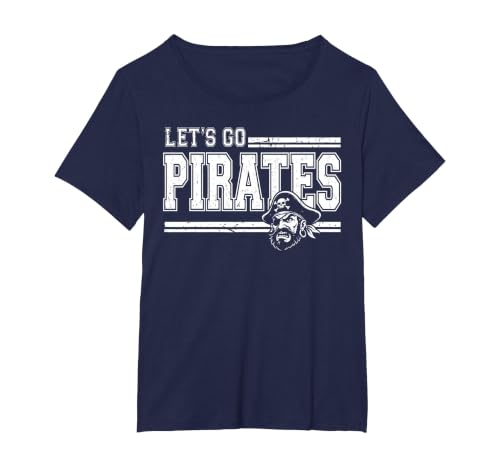 Pirates School Sports Fan Team Spirit Vintage T-Shirt, Women's Plus, Navy Blue, 6X