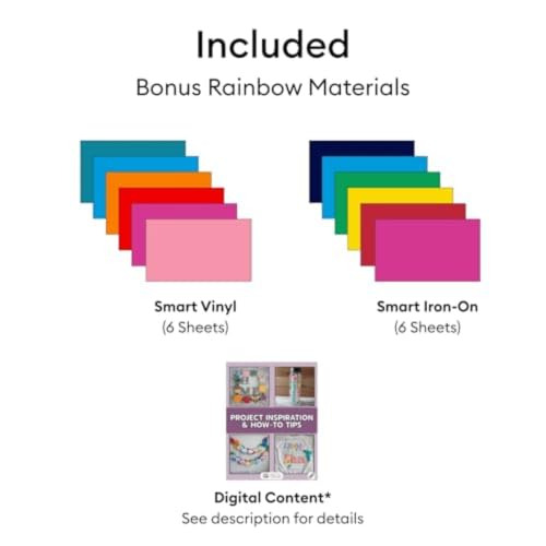 Image of Cricut Explore 5 Essential Bundle + Rainbow Sampler | Includes Smart Vinyl, Smart Iron-On, Printable Vinyl, Cardstock & 100+ Project eBook