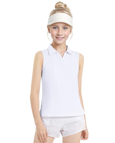 Auranso Girls Sleeveless Polo Shirts V-Neck Golf Tennis T-Shirts with Collared Quick Dry Tank Tops