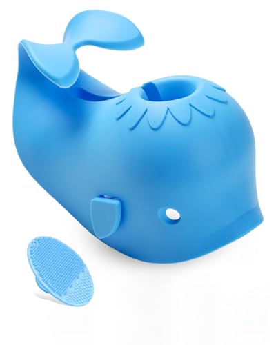 Image of Mandoo Faucet Cover Bathtub Baby, Bath Spout Cover for Baby, Bath Faucet Cover for Kids, Tub Spout Cover Bathtub Faucet Cover Kids Safety, Protection Baby Universal Bath Silicone Toys Whale Blue
