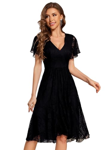 Ever-Pretty Women's V Neck Short Sleeves Lace A Line Hi-Lo Midi Semi Formal Dress 02489