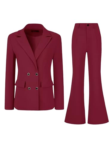 Allegra K 2 Piece Work Suit for Women's Business Formal Double-Breasted Blazer and Pants Set