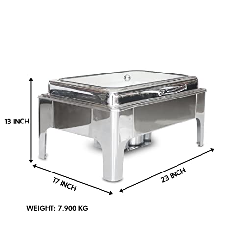 Image of Malabar Stainless Steel Electric Chafing Dish with Transparent Lid, Rectangular Chafing Dish Set with Hydraulic Lid, Mirror Finished Buffet Food Warmer (Non Electric, 9 LTR)