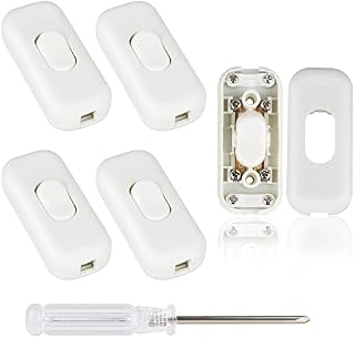 Inline Switch, 5Pcs Torpedo Switch, 6 Amp Lamp Switch Inline Rocker, AC 250V White Replacement Inline Cord Switch, for Small Appliance or Lamp Accepts 2-3 Core Round /Flat Wire, ON/Off Cable Switch