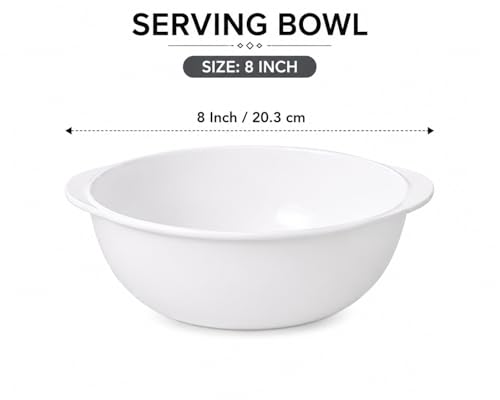 Image of Melvio By Malti 1 Pc Serving Bowl for Dining & Serving | Premium Melamine Bowl with Elegant Floral Design | Microwave & Dishwasher Safe Bowl for Curry, Dal, Vegetables, Snacks & Salads | White, 8 Inch