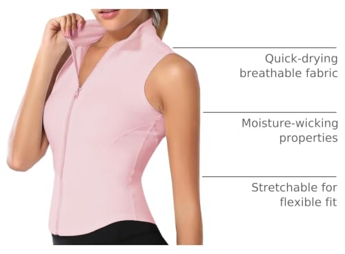 Image of Flygo Women's Full Zip Sleeveless Workout Yoga Active Jacket Vest Golf Shirts