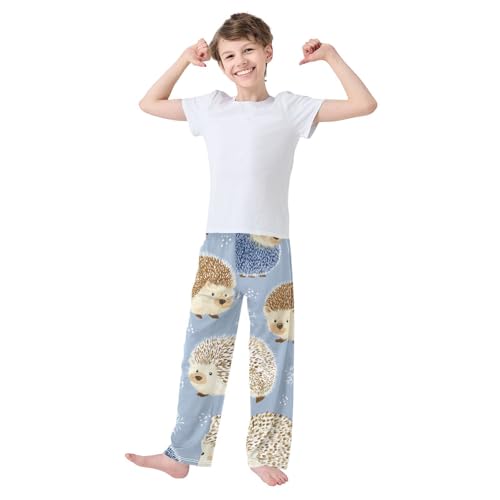 ZZXXB Hedgehog Xmas Snow Boys Long Pants Soft Trousers Elastic Waist Kids Lounge Bottoms with Pockets S-XL3