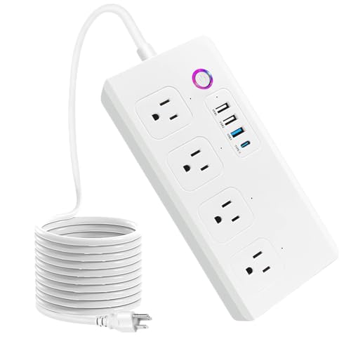 Smart Power Strip WiFi Surge Protector Extension Cord Voice Control Compatible with Alexa Google Assistant, 4 AC Outlets 4 USB Port, Individual Remotely Control, Timer Schedule, No Hub Required