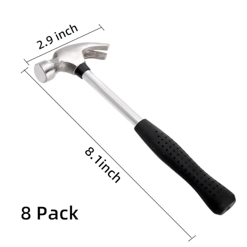Image of 8 Pack 8 Oz Small Claw Hammer Set, Mini Hammer with Non-Slip Rubber Handle and Forged Hardened Steel Head, Small Hammer for Women, Picture Hanging, DIY