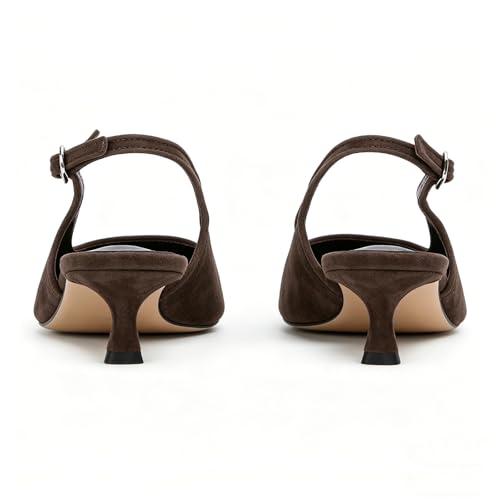 Image of KysBloes Pointed Toe Slingback Kitten Heels for Women Low Heel Pointed Toe Pumps Formal Dress Shoes Sling Back Heels