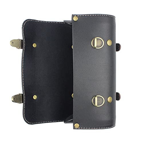 Bolsa de manillar para motocicleta Saddlebag, bolsa de horquilla de motocicleta de cuero PU hecha a mano, bolsa enrollable con correas para almacenamiento de herramientas miniatura 6