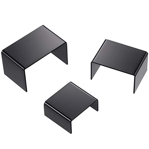 Chuangdi 2 Sets Acrylic Display Risers, Product Stand, Jewelry Display Riser Shelf Showcase Fixtures for Dessert Cupcake Candy Figure Treat Action Showcase(Black,Small Set)