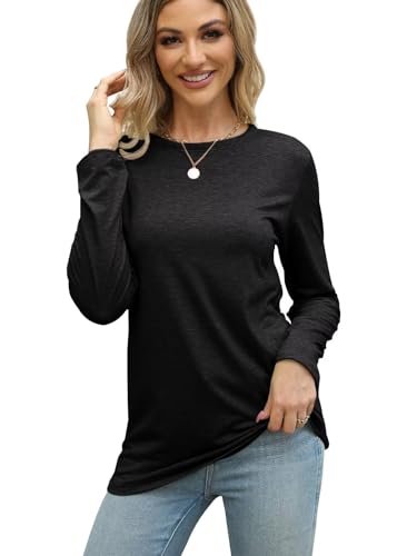 Image of Gihgoew 2 Pack Womens Tops Crewneck Soft Long Sleeve Shirts Fall Clothes Casual Tshirts Basic Tee