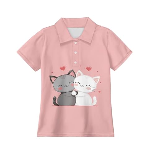 XXQGOMG Cat Shirt for Girls Golf Shirt for Girls 10-12 Button Down Golf Tennis Shirts with Collared Quick Dry Athletic Pullover Top