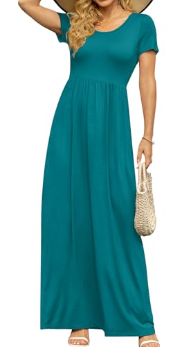 Image of DB MOON Womens 2026 Summer Maxi Dresses Casual Short Sleeve Empire Waist Spring Long Dress with Pockets