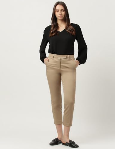 Image of Marks and Spencer Womens Cotton Mix Plain Slim Fit Trousers T59 5757K 16 REG Coffee
