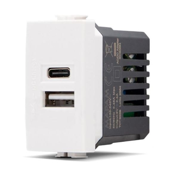 Set 3 Pezzi - Doppia Presa USB USB-A + USB-C - 5V 2.4A Compatibile Matix - Bianco - Interno