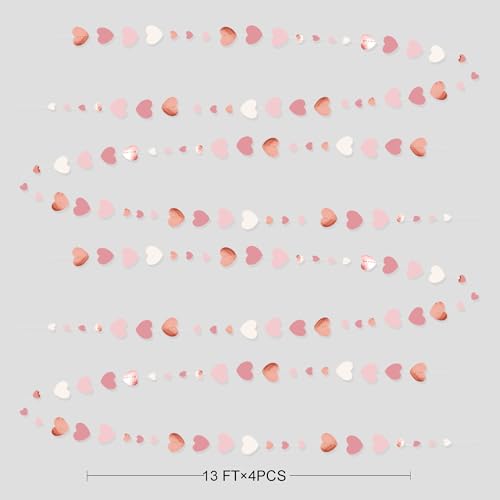 Image of Rose Gold Party Decorations Dusty Pink Heart Garland Blush Pink Hanging Paper Streamer for Valentines Day Bridal Shower Birthday Anniversary Baby Shower Engagement Bachelorette Wedding Party Supplies